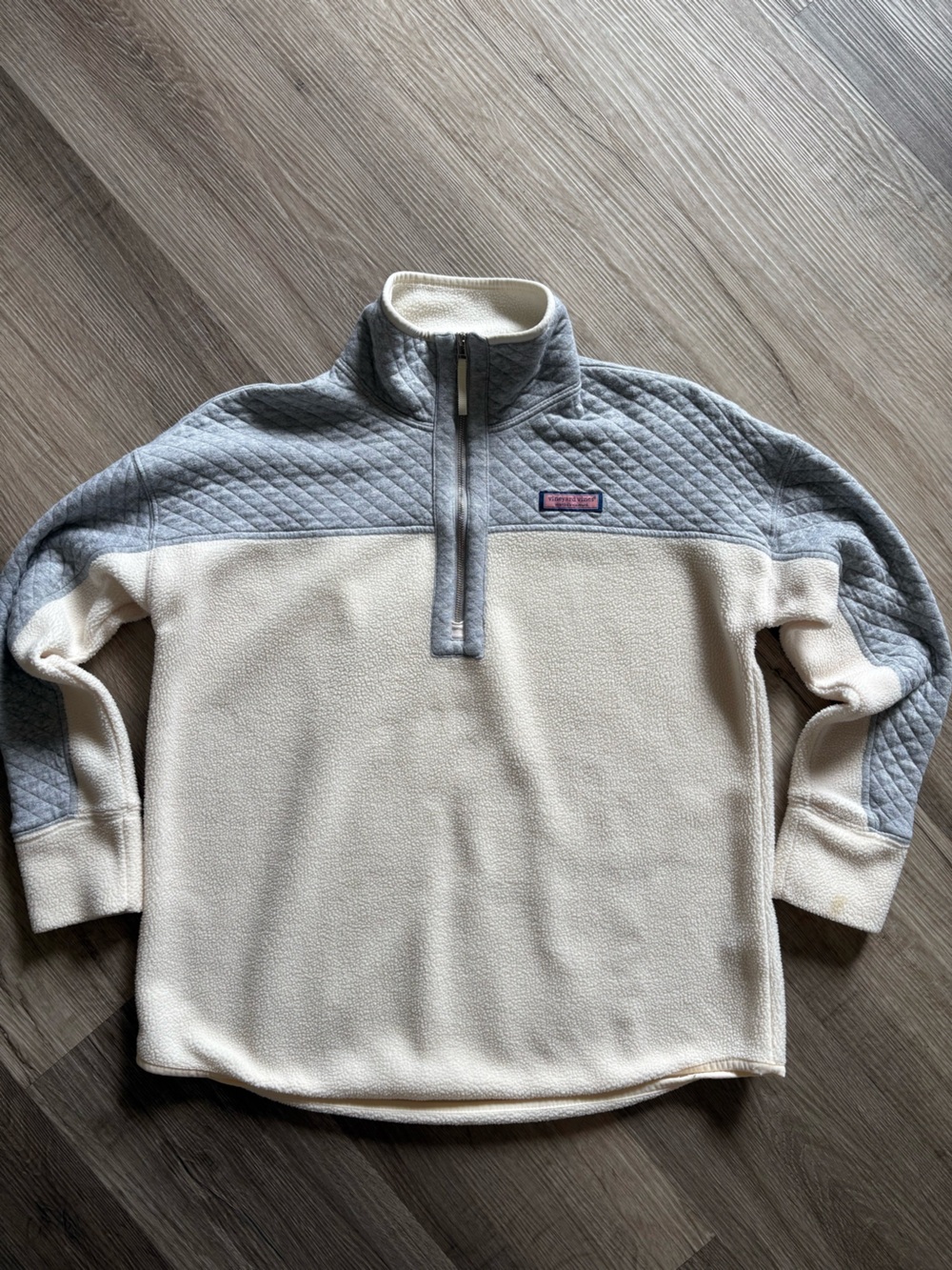 Vineyard Vines Women's Mixed Media Sherpa 1/2 Zip Pullover Ivory Gray Small